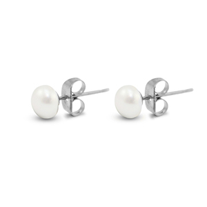 Oorbellen / oorstekers van Stainless steel Roestvrij staal (RVS) pearls 6mm Silver-pearl white