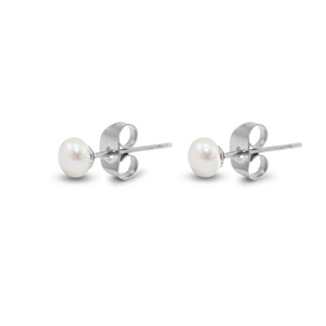 Oorbellen / oorstekers van Stainless steel Roestvrij staal (RVS) pearls 5mm Silver-pearl white