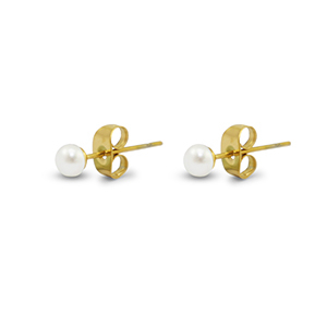 Oorbellen / oorstekers van Stainless steel Roestvrij staal (RVS) pearls 4mm Gold-pearl white