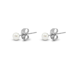 Oorbellen / oorstekers van Stainless steel Roestvrij staal (RVS) pearls 4mm Silver-pearl white