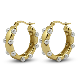 Oorbellen van Stainless steel Roestvrij staal (RVS) imitation pearls Gold