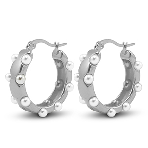 Oorbellen van Stainless steel Roestvrij staal (RVS) imitation pearls Silver