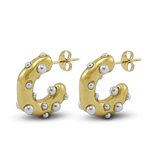 Oorbellen van Stainless steel Roestvrij staal (RVS) oorstekers imitation pearls Gold