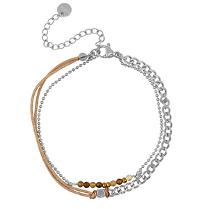 Armbanden van Stainless steel Roestvrij staal (RVS) duo layer Silver-brown