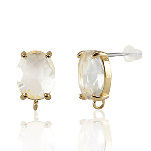 Crystal Glass oorbellen / oorstekers met oogje oval Crystal-gold