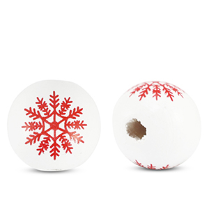 Houten kralen 16mm rond snowflake White-red