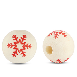 Houten kralen 16mm rond snowflake Natural-red