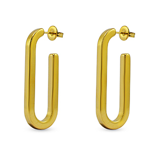 Roestvrij stalen (RVS) Stainless steel oorbellen / oorstekers oval Gold