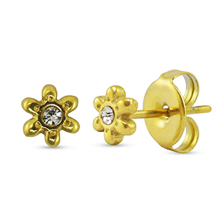 Roestvrij stalen (RVS) Stainless steel oorbellen / oorstekers flower Gold