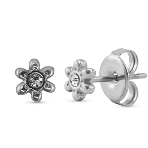 Roestvrij stalen (RVS) Stainless steel oorbellen / oorstekers flower Silver