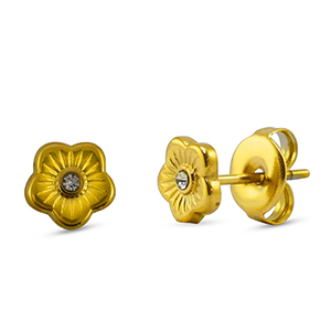 Roestvrij stalen (RVS) Stainless steel oorbellen / oorstekers flower Gold