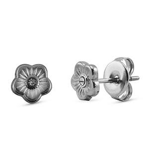 Roestvrij stalen (RVS) Stainless steel oorbellen / oorstekers flower Silver