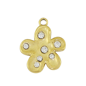 Roestvrij stalen (RVS) Stainless steel bedel flower Gold / Crystal