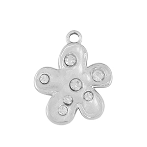 Roestvrij stalen (RVS) Stainless steel bedel flower Silver / Crystal