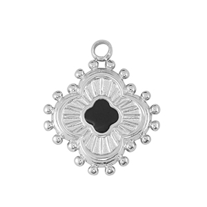 Roestvrij stalen (RVS) Stainless steel bedel flower Silver / Black