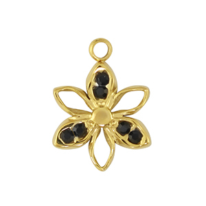 Roestvrij stalen (RVS) Stainless steel bedel flower Gold / Black
