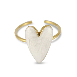 Ringen van Stainless steel Roestvrij staal (RVS) enamel heart Pearl white-gold