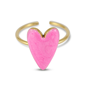Ringen van Stainless steel Roestvrij staal (RVS) enamel heart Pearl pink-gold
