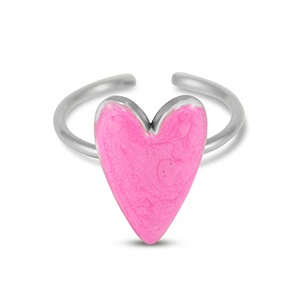 Ringen van Stainless steel Roestvrij staal (RVS) enamel heart Pearl pink-silver