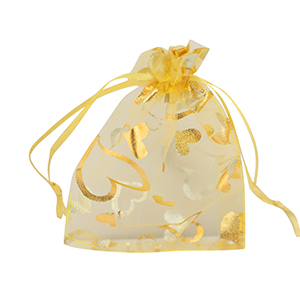 Organza sieradenzakje 9x12cm heart Yellow-gold