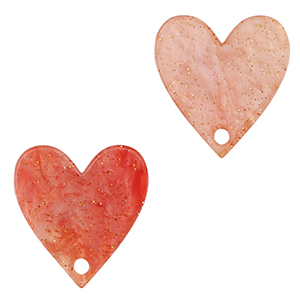 Hangers van resin heart Coral red