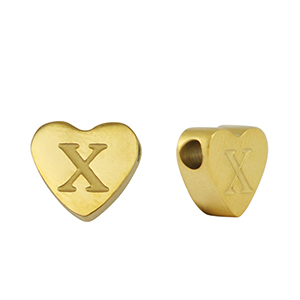 Kralen van stainless steel Roestvrij staal (RVS) hart letter X Gold