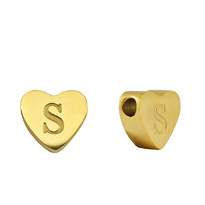 Kralen van stainless steel Roestvrij staal (RVS) hart letter S Gold