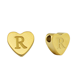 Kralen van stainless steel Roestvrij staal (RVS) hart letter R Gold