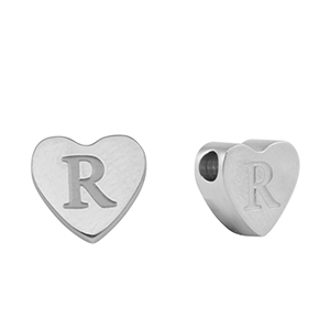 Kralen van stainless steel Roestvrij staal (RVS) hart letter R Silver