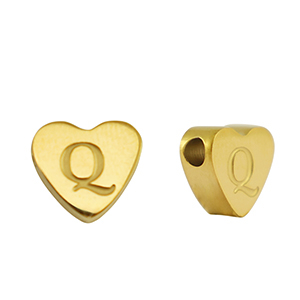 Kralen van stainless steel Roestvrij staal (RVS) hart letter Q Gold