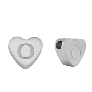 Kralen van stainless steel Roestvrij staal (RVS) hart letter O Silver