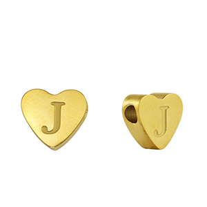 Kralen van stainless steel Roestvrij staal (RVS) hart letter J Gold