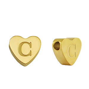 Kralen van stainless steel Roestvrij staal (RVS) hart letter C Gold