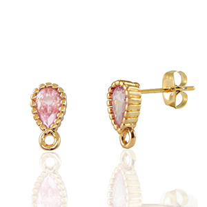 Crystal Glass oorbellen / oorstekers met oogje drop Pink-gold