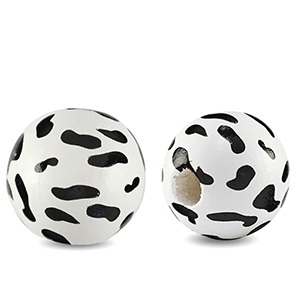 Houten kralen rond 16mm cow White-black
