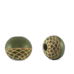 Houten kralen rond 10mm pattern Olive green