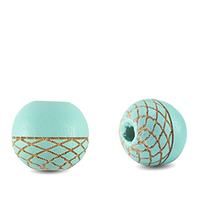 Houten kralen rond 10mm pattern Turquoise
