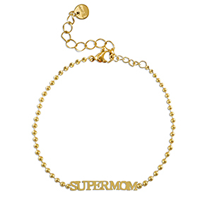 Armbanden van Stainless steel Roestvrij staal (RVS) ''SUPERMOM'' Gold