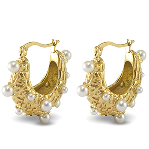 Oorbellen van Stainless steel Roestvrij staal (RVS) oorstekers imitation pearls Gold