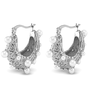 Oorbellen van Stainless steel Roestvrij staal (RVS) oorstekers imitation pearls Silver