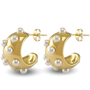 Oorbellen van Stainless steel Roestvrij staal (RVS) oorstekers imitation pearls Gold