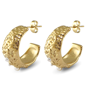 Oorbellen van Stainless steel Roestvrij staal (RVS) oorstekers imitation pearls Gold