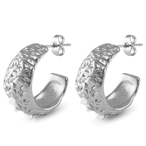 Oorbellen van Stainless steel Roestvrij staal (RVS) oorstekers imitation pearls Silver