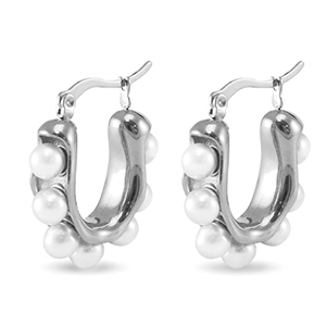Oorbellen van Stainless steel Roestvrij staal (RVS) oorstekers imitation pearls Silver