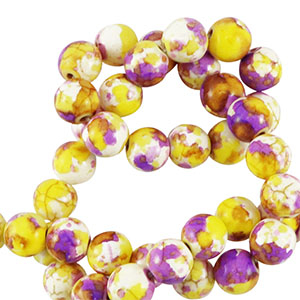 Keramiek kraal 8mm White-yellow purple