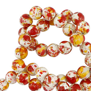 Keramiek kraal 8mm White-orange red