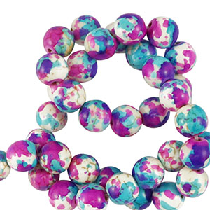 Keramiek kraal 6mm White-purple blue