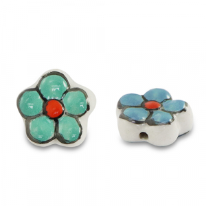 Keramiek kralen flower Green-blue-red