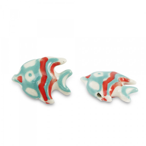 Keramiek kralen fish Turquoise-red