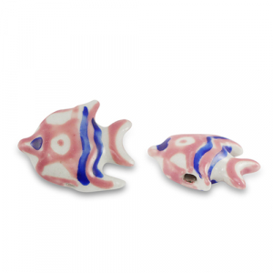 Keramiek kralen fish Vintage pink-royal blue